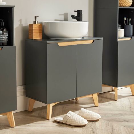 Bathroom Under Sink Basin Unit Grey Storage Cupboard Shelving Furniture Unit