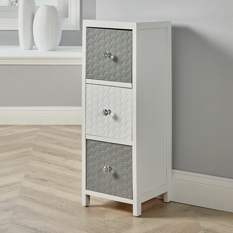 White Wooden Storage Unit 3 Drawer Chest Bedroom Organiser Fully Assembled