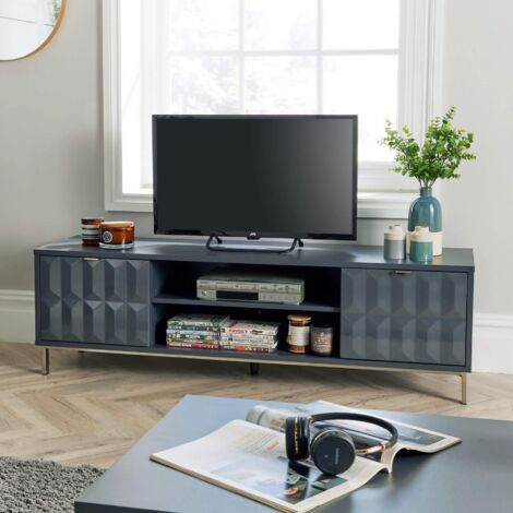TV Stand Cabinet Storage Unit High Gloss Grey 2 Door Entertainment Unit Stand
