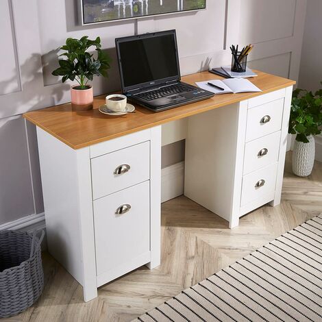 Computer Desk Study Table Home Office Workstation Pedestal White Furniture Unit
