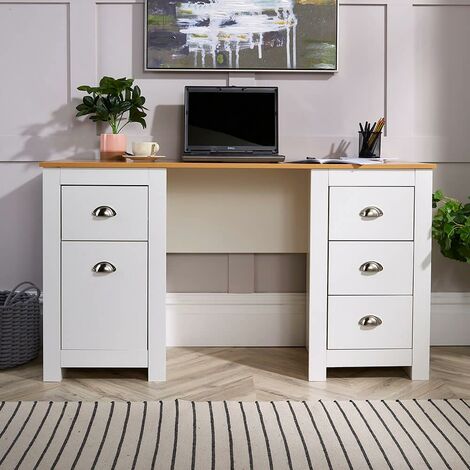 Computer Desk Study Table Home Office Workstation Pedestal White Furniture Unit