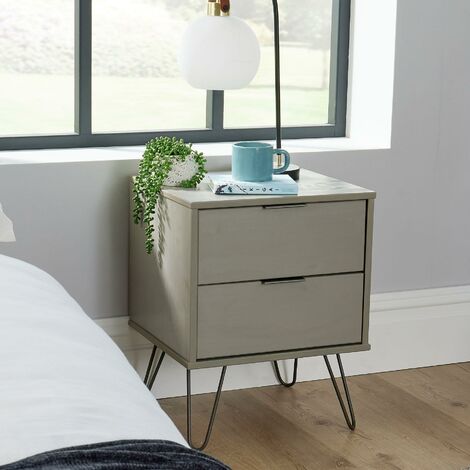Bedside 2 Drawers Grey Washed Pine Nightstand Cabinet Home Bedroom Furniture (1/5)