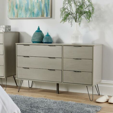 Chest of 6 Drawers Grey Clothing Cabinet Storage Organiser Bedroom Furniture (1/5)