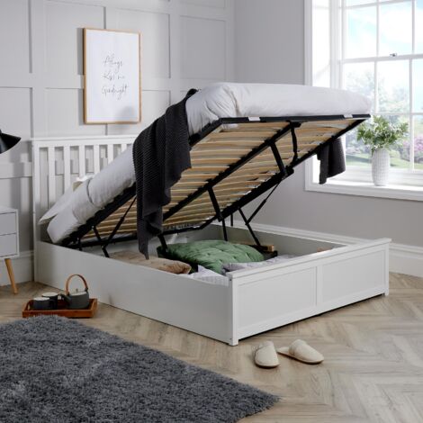 Ottoman Double Size Pine End Lift Storage Bed White Bed Frame Gas Lift Furniture (1/5)
