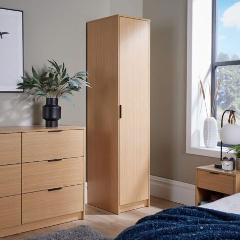 Wardrobe 1 Door Space Saving Oak Effect Bedroom Home Furniture Clothing Storage