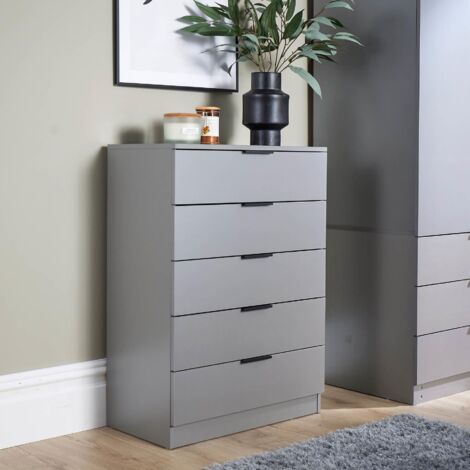 Chest 5 Drawers Grey Bedroom Furniture Clothing Bedside Storage Organiser Unit (1/5)