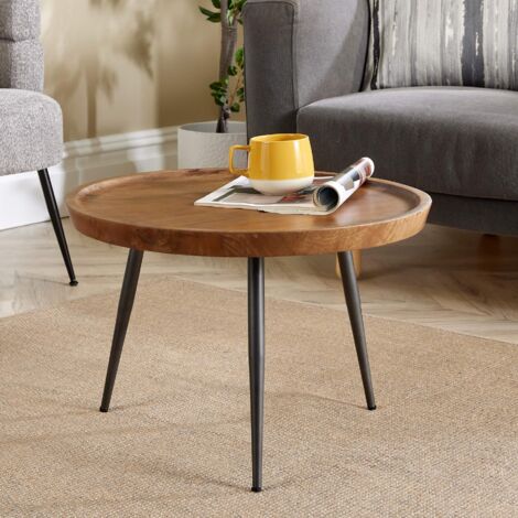 Medium Coffee Table Round Rustic Solid Mango Wood Living Room Furniture Unit