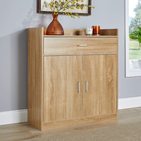 Modern 2 Door Oak Shoe Cabinet Storage Organiser Compact Space Saver Hallway