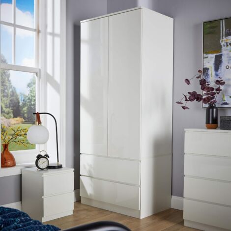 White 2 Door 2 Drawer Wardrobe Bedroom Storage Cabinet Modern Furniture Unit (1/5)