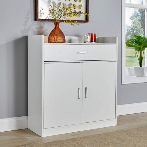 Modern 2 Door White Shoe Cabinet Storage Organiser Compact Space Saver Hallway