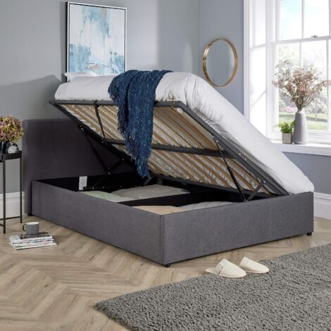 Ottoman Side Lift Storage Bed King Hopsack Fabric Bed Frame Gas Lift Furniture (1/5)