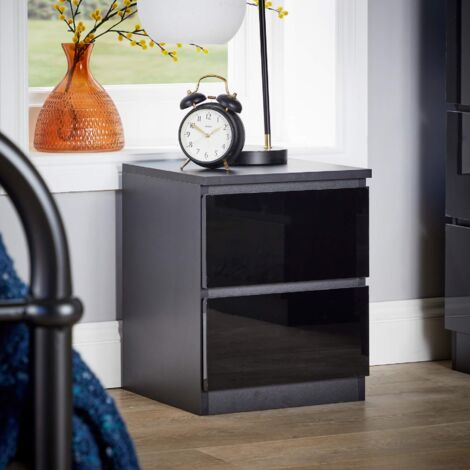 Black 2 Drawer Bedside Cabinet Nightstand Modern Storage Unit Furniture Bedroom (1/5)
