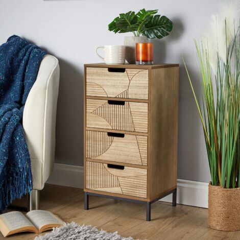 Chest 4 Solid Wooden Storage Drawers Geometric Design Bedroom Clothing Organiser (1/5)