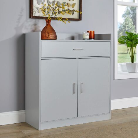 Modern 2 Door Grey Shoe Cabinet Storage Organiser Compact Space Saver Hallway (1/5)