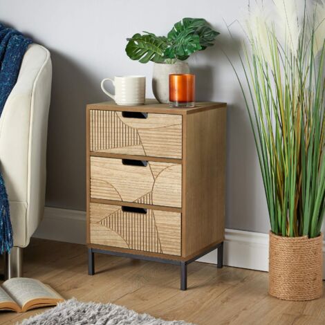 Chest 3 Solid Wooden Storage Drawers Geometric Design Bedroom Clothing Organiser (1/5)