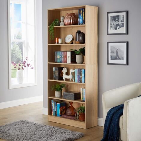 Deep Oak Bookcase Display Shelf Compact Storage Unit Living Room Furniture (1/5)