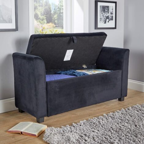 Ottoman Window Seat Velvet Black Toy Bedding Storage Box Home Living Furniture