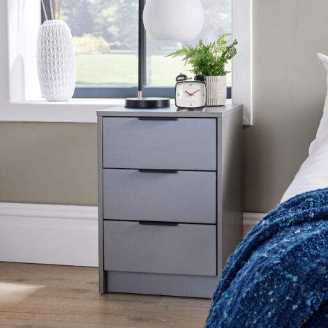 Bedside 3 Drawer Storage Grey Clothing Nightstand Organiser Bedroom Cabinet Unit (1/5)