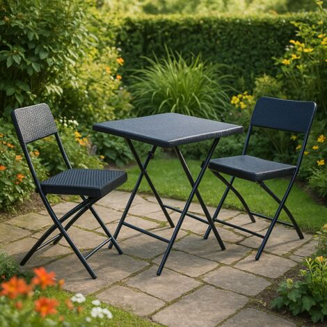 3 Pieces Folding Rattan Bistro Set - Table And 2 Chairs For Indoor & Outdoor