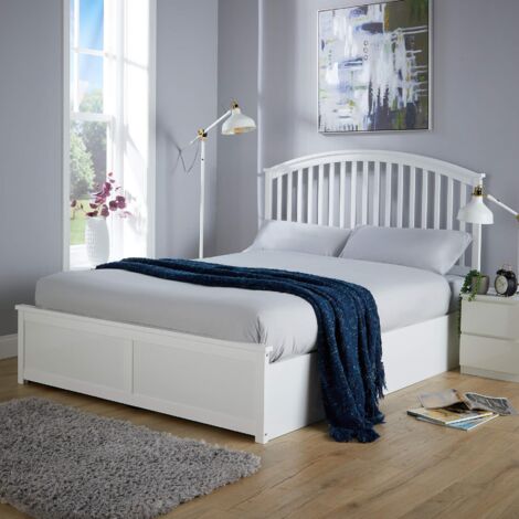 White King Ottoman Bed Frame with Storage Space Upholstered Fabric Modern Style