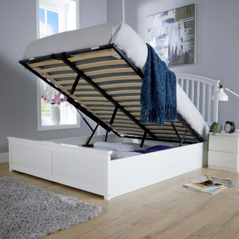 White King Ottoman Bed Frame with Storage Space Upholstered Fabric Modern Style