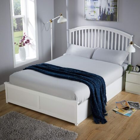 White King Ottoman Bed Frame with Storage Space Upholstered Fabric Modern Style