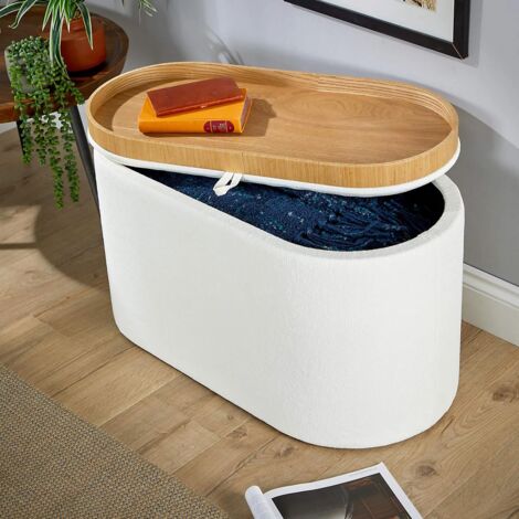 Storage Ottoman White Reversible Lid Table Boucle Teddy Fur Home Furniture Box (1/5)