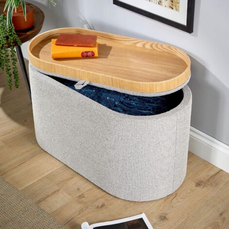 Storage Ottoman Grey Reversible Lid Table Boucle Teddy Fur Home Furniture Box (1/5)
