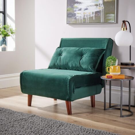 Single Sofa Bed Folding Chair Velvet Green Wooden Legs One Pillow Home Furniture (1/5)