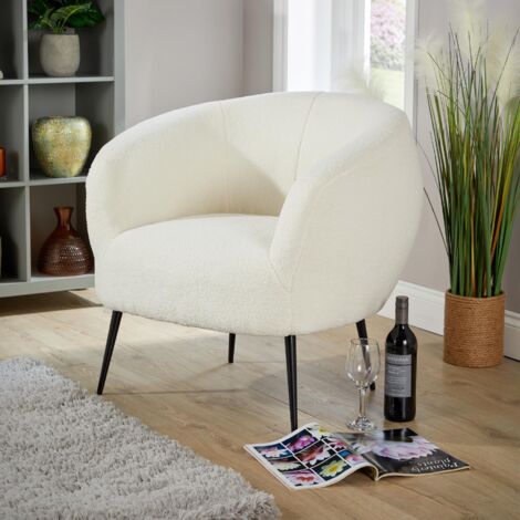 Cozy Round Back White Faux Fur Accent Chair Plush Seating Modern Home Decor (1/5)