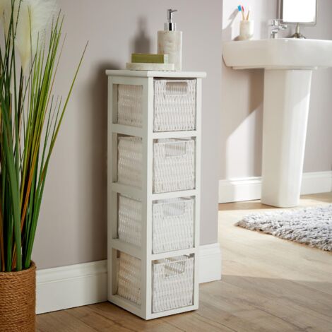 White Chest 4 Rattan Storage Drawers Bathroom Home Organiser Fully ...
