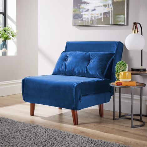 Single Sofa Bed Folding Chair Velvet Blue Wooden Legs One Pillow Home Furniture (1/5)