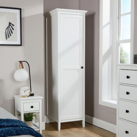 1 Door Single Wardrobe Hanging Clothes Organiser White MDF 179cm Tall Bedroom