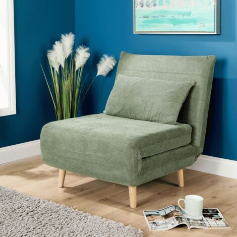 Single Clic Clac Green Sofa Bed Polyester Upholstered Home Living Furniture