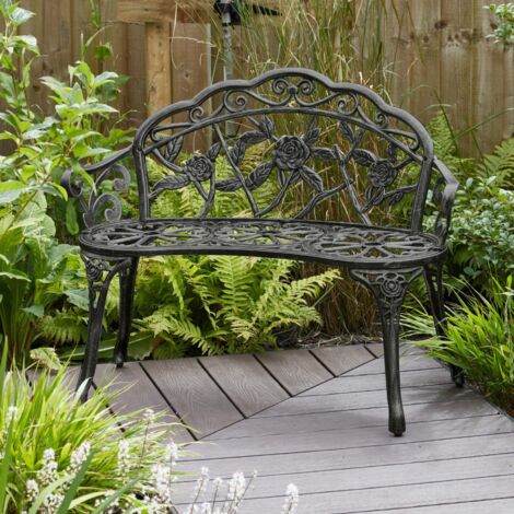 Cast Aluminium Garden Bench Metal Frame 2 Seater Patio Chair Outdoor Seating (1/5)