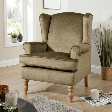 Helena Wingback Armchair Accent Chair Upholstered Occasional Sofa Wooden Leg
