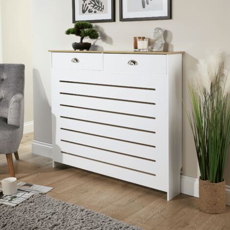 Batley Radiator Cover Grill Shelf Cabinet With Two Drawer MDF Modern White (1/5)