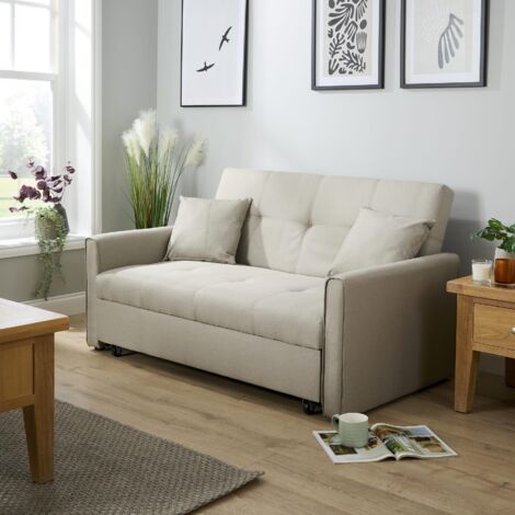 Sofa Bed Double 2 Seater Settee Folding Sleeper Couch Click Clack Beige (1/5)
