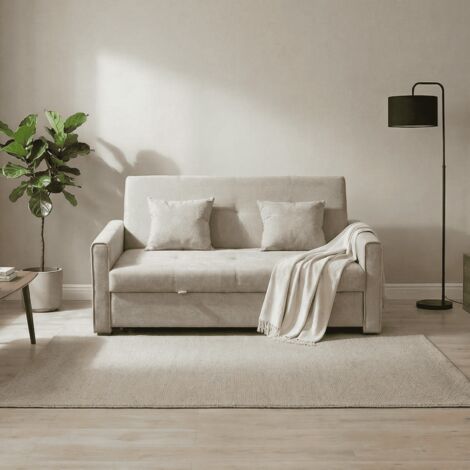 Sofa Bed Double 2 Seater Settee Folding Sleeper Couch Click Clack Beige Velvet (1/5)