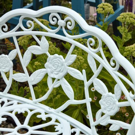 White Cast Iron Garden Bench Metal Frame 2 Seater Patio Chair Outdoor Seating