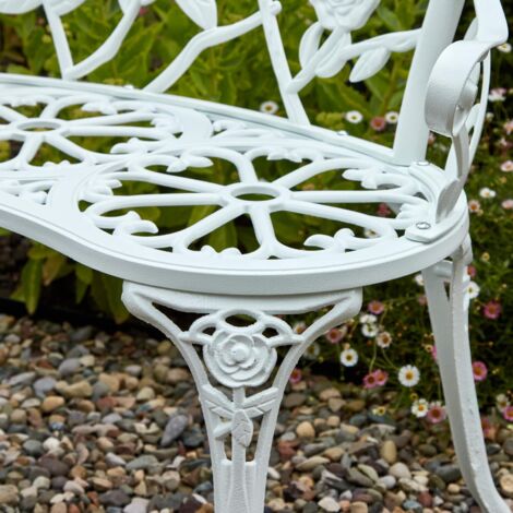White Cast Iron Garden Bench Metal Frame 2 Seater Patio Chair Outdoor Seating