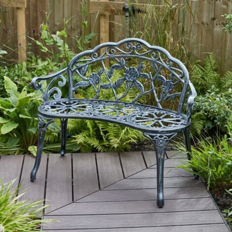 Grey Cast Aluminium Garden Bench Metal Frame Seater Patio Chair