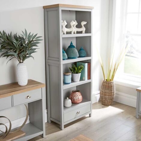 Tall Bookcase Display Unit 4 Bookshelves Storage Drawer Metal Handles 36mm Top