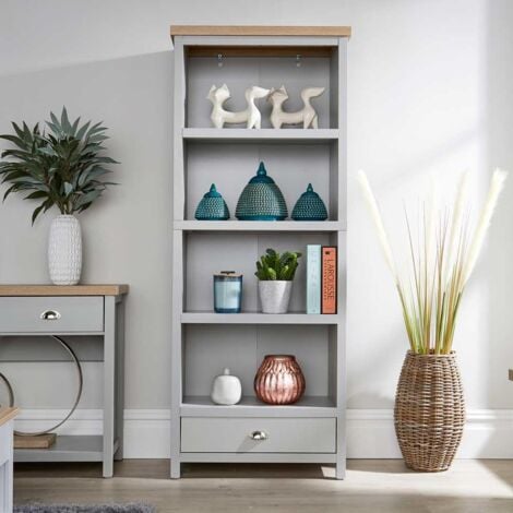 Tall Bookcase Display Unit 4 Bookshelves Storage Drawer Metal Handles 36mm Top
