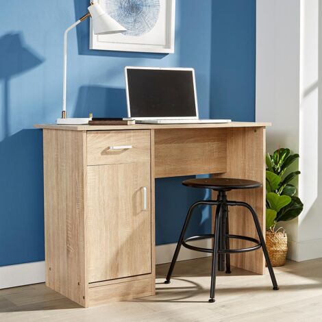 Oak Desk 1 Drawer 1 Door Compact Computer Workstation Home Office Table Tyler