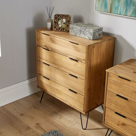 Industrial Wooden Chest of 4 Drawers Cabinet Organiser Bedroom Storage Unit