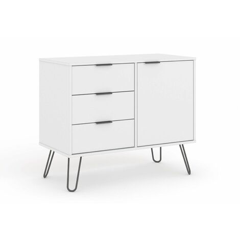 White Sideboard Cupboard With 1 Doors, 3 Drawers Living Room Storage Furniture