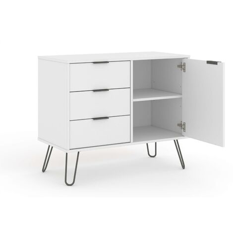 White Sideboard Cupboard With 1 Doors, 3 Drawers Living Room Storage Furniture