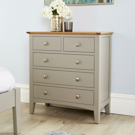 Modern Grey Solid Wood 2 Over 3 Chest of 5 Drawers Bedroom Furniture Storage