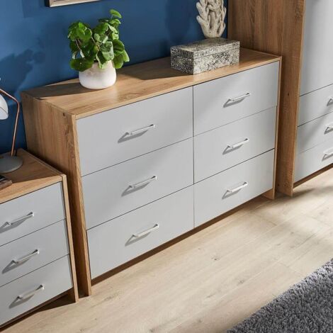 Stratford Wide Chest of 6 Drawers Grey Bedroom Storage Drawers Metal Runners